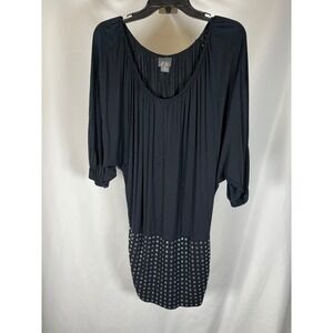 Dots Black Studded Dolman Sleeve Tunic Mini Dress Silver Studs XL Rocker Chic